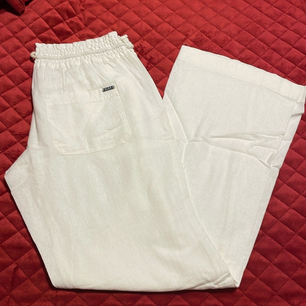 ROXY white linen blend drawstring pants